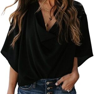 Women’s Small Trendy Black Dolman Sleeve Relaxed Blouse